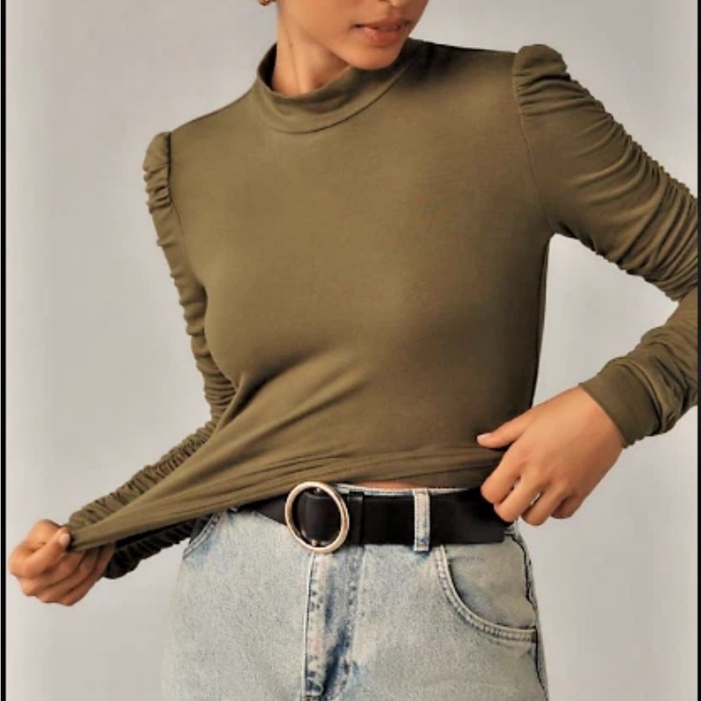 Anthropologie Walter Baker Olive Long Sleeve Top with Ruched Detail
